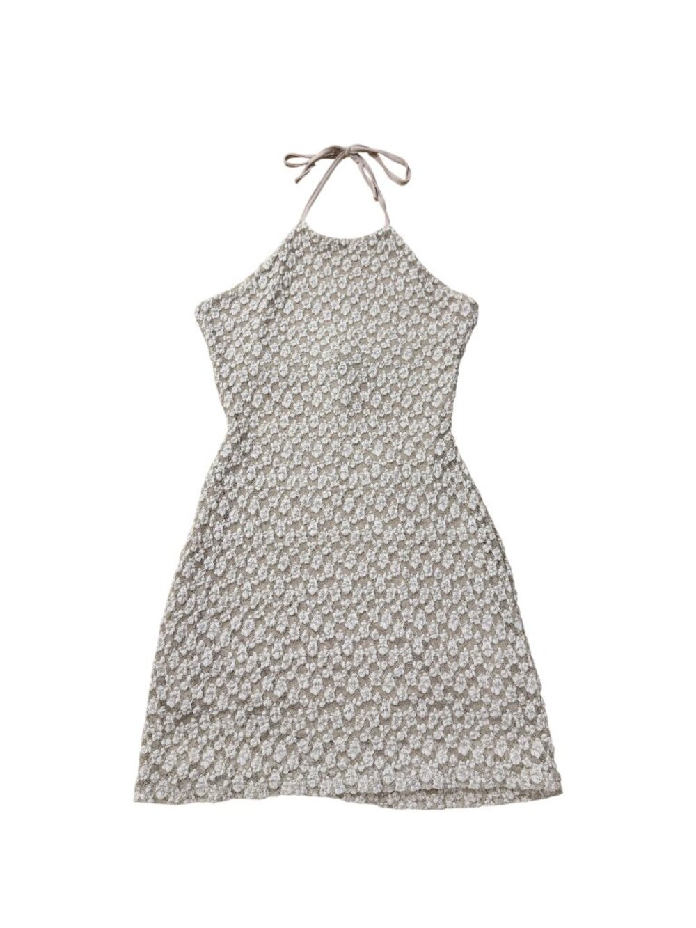 Womens Beige Textured Halter Mini Dress Open Back Bodycon Size XS